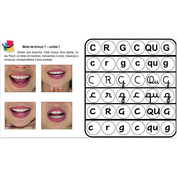 POP-IT – Bingo Tipo de Letras C-QU-R-G-r -fixacao dos 6 tipos de letras imprensa manuscrita e script maiusculas e minusculas - MDB