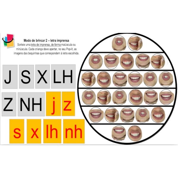 POP-IT – Bingo Tipo de Letras J-S-X-Z-LH-NH - Fixação dos 6 tipos de letras, imprensa, manuscrita e script (maiúsculas e minúsculas) - MDB