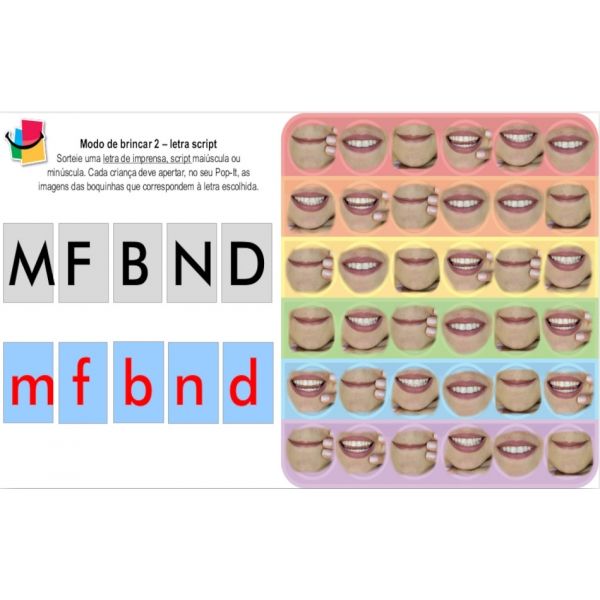 POP-IT – Bingo Tipo de Letras M-F-B-N-D - Fixação dos 6 tipos de letras, imprensa, manuscrita e script (maiúsculas e minúsculas) - MDB