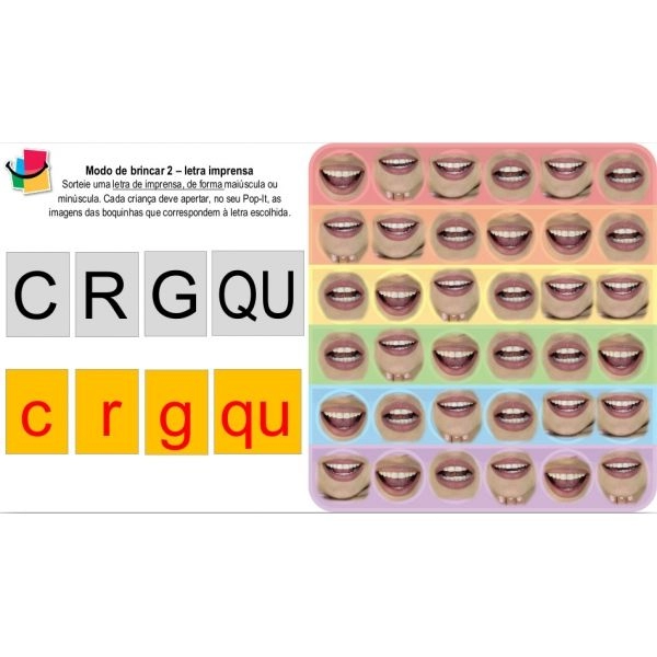 POP-IT – Bingo Tipo de Letras C-QU-R-G-r -fixacao dos 6 tipos de letras imprensa manuscrita e script maiusculas e minusculas - MDB