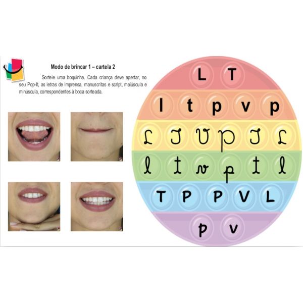 POP-IT – Bingo Tipo de Letras L-P-V-T - Fixação dos 6 tipos de letras, imprensa, manuscrita e script (maiúsculas e minúsculas) - MDB