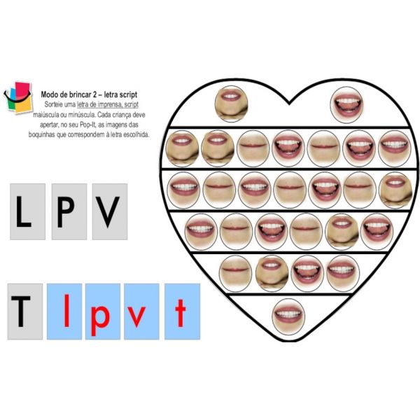 POP-IT – Bingo Tipo de Letras L-P-V-T - Fixação dos 6 tipos de letras, imprensa, manuscrita e script (maiúsculas e minúsculas) - MDB