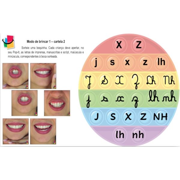 POP-IT – Bingo Tipo de Letras J-S-X-Z-LH-NH - Fixação dos 6 tipos de letras, imprensa, manuscrita e script (maiúsculas e minúsculas) - MDB