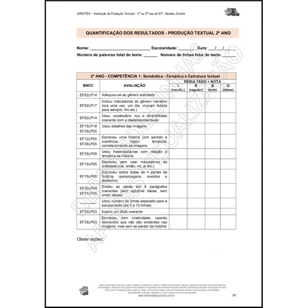 APROTEX: AVALIAÇÃO DA PRODUÇÃO TEXTUAL - 2º  ao 5º ano do EF