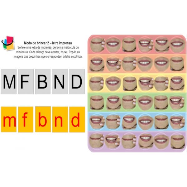 POP-IT – Bingo Tipo de Letras M-F-B-N-D - Fixação dos 6 tipos de letras, imprensa, manuscrita e script (maiúsculas e minúsculas) - MDB