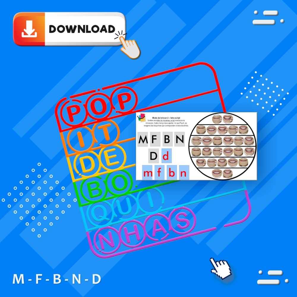 POP-IT – Bingo Tipo de Letras M-F-B-N-D - Fixação dos 6 tipos de letras, imprensa, manuscrita e script (maiúsculas e minúsculas) - MDB