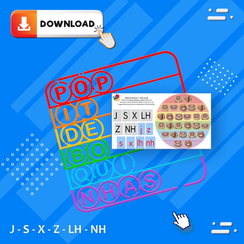 POP-IT – Bingo Tipo de Letras J-S-X-Z-LH-NH - Fixação dos 6 tipos de letras, imprensa, manuscrita e script (maiúsculas e minúsculas) - MDB