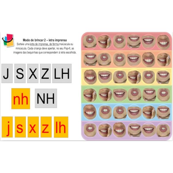 POP-IT – Bingo Tipo de Letras J-S-X-Z-LH-NH - Fixação dos 6 tipos de letras, imprensa, manuscrita e script (maiúsculas e minúsculas) - MDB