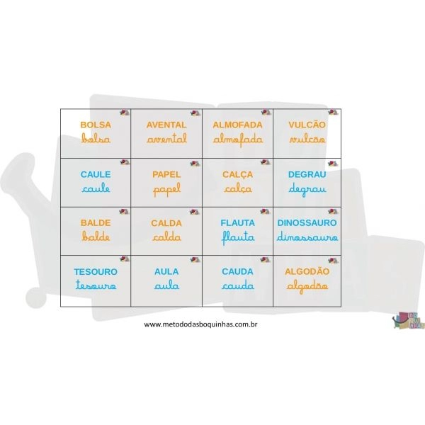 Bingo de AU-EU-IU-OU – AL-EL-IL-OL-UL Fixação ortográfica - MDB3